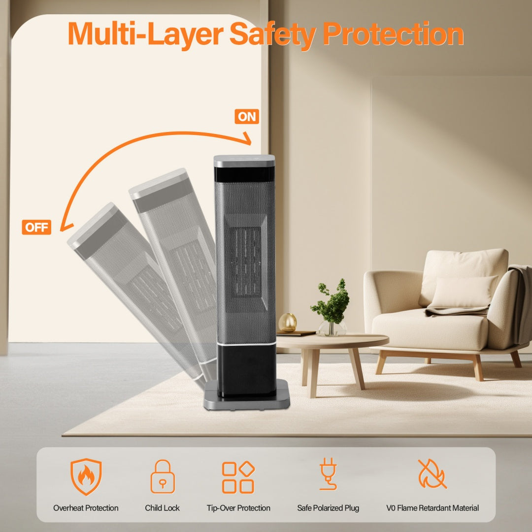 23inch Space Heaters For Indoor Use, Portable Heater With 7 Light Colors